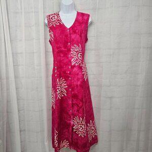 Sita Dress Pink Midi Tie Dye Floral Sleeveless Summer Festival Beach S
